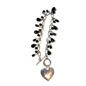 Silver Tone Black Agate Bracelet